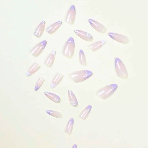 24 pcs Acrylic French Almond Press On Nail Set Reusable - Picture 5 of 8